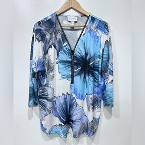 Joseph Ribkoff Women’s Watercolour‎ Floral Neck-Zip Top Blouse Size 14